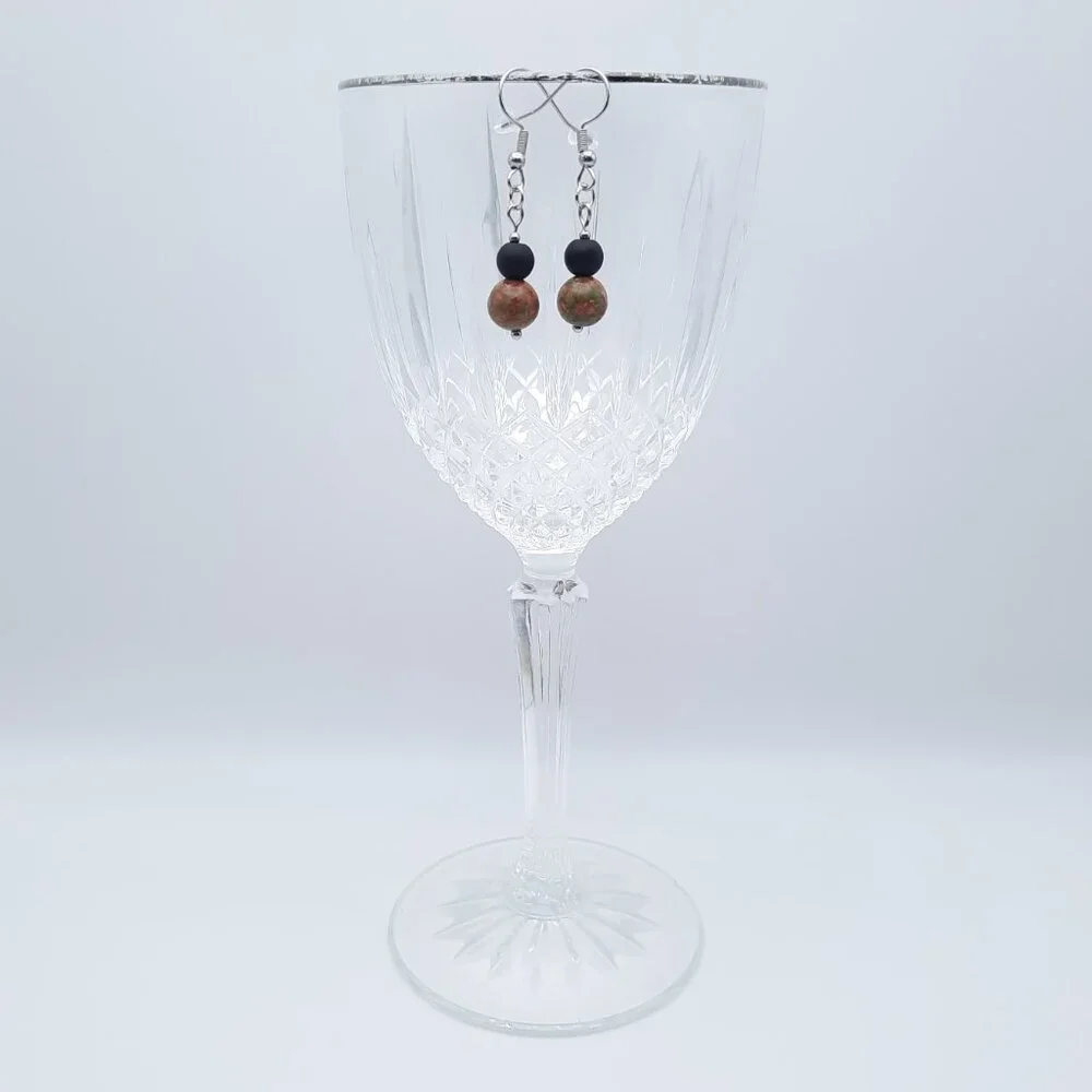 Ukanite Chakra Gemstone Black Drop Minimalist Earrings Handmade Jewelry - Picture 4 of 6